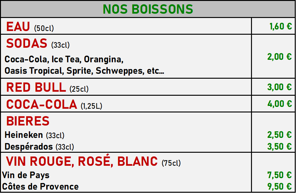 Nos boissons 2026